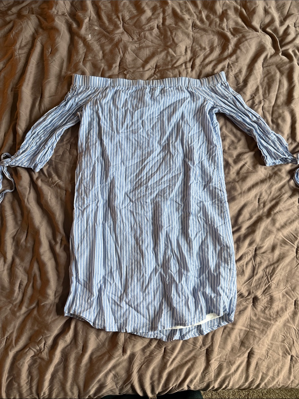 Signature Studio Light Blue & White Striped Off-Shoulder Tunic